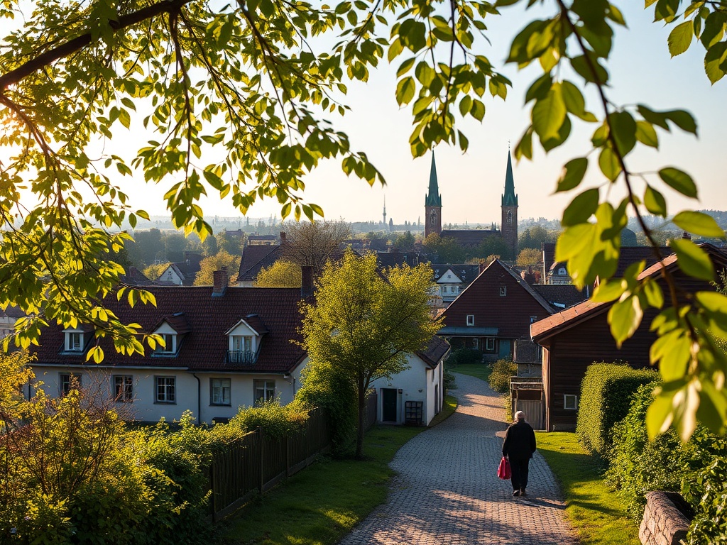 Bocian biały z rozpostartymi skrzydłami przylądowujący na tradycyjnym gnieździe na kominie domu wiejskiego w okolicy Myszkowskiego