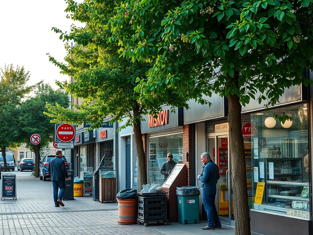 Plac budowy przebudowy centrum Myszkowa z pracownikami i maszynami budowlanymi